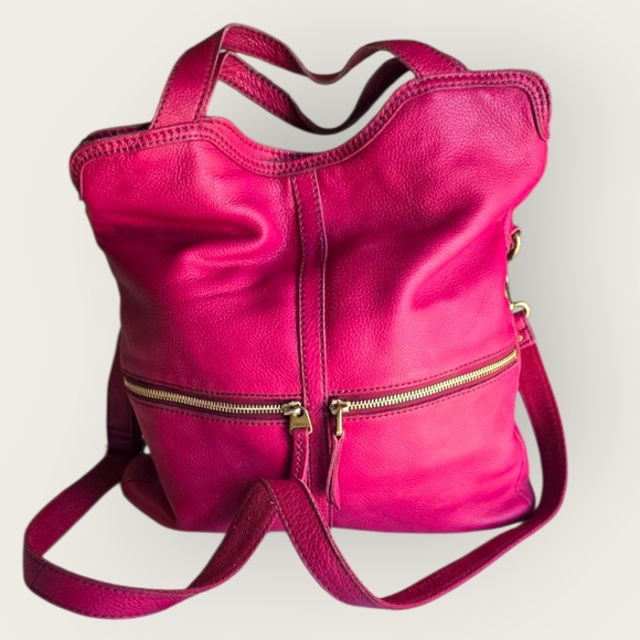 Fossil Erin Pebbled Leather Foldover Crossbody Bag Fuchsia Hot Pink Barbiecore - Picture 2 of 12